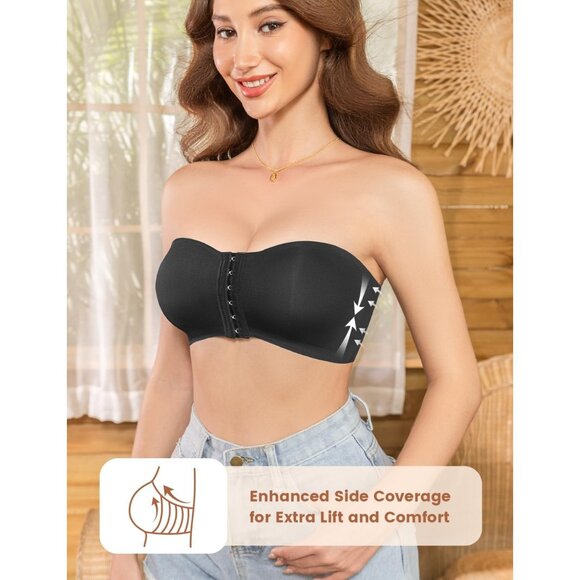 Womens Seamless Padded Bandeau Bra Medium Front Closure No Slip Support - Picture 5 of 6